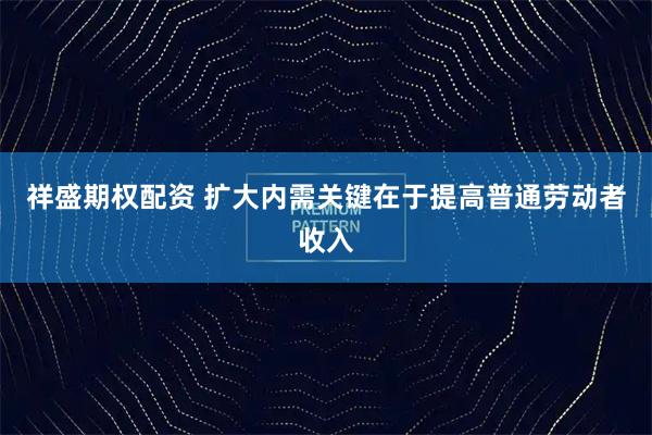祥盛期权配资 扩大内需关键在于提高普通劳动者收入